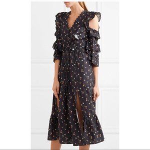 SEA Floral Cold Should Ruffle Sleeve Midi Dress